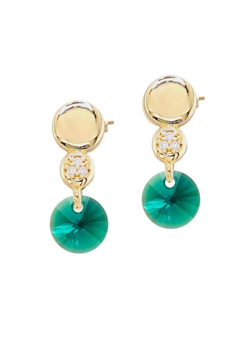 Aros Punto de Luz Gold Cristales Genuinos Emerald Shimmer-0