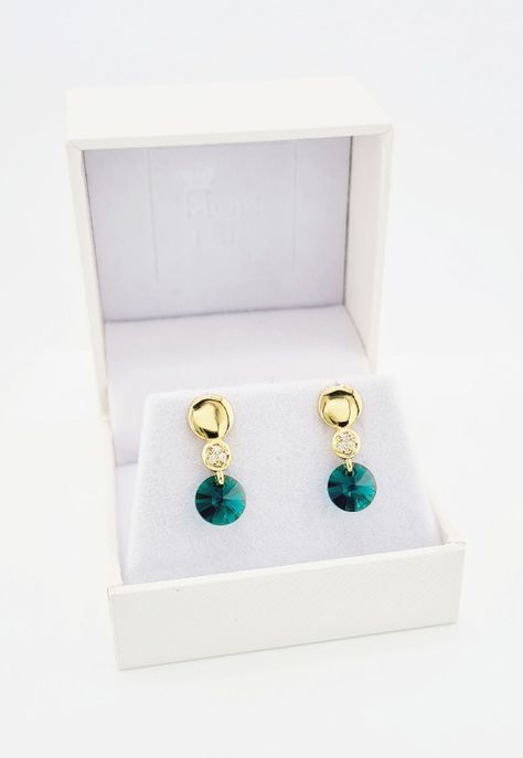 Aros Punto de Luz Gold Cristales Genuinos Emerald Shimmer-2