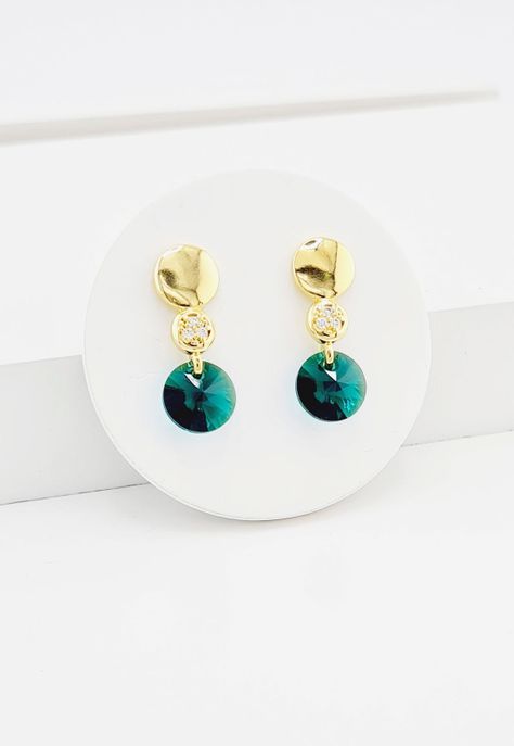 Aros Punto de Luz Gold Cristales Genuinos Emerald Shimmer-1