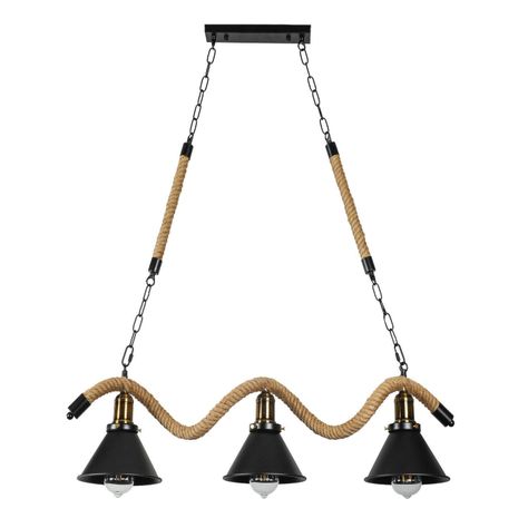 Lámpara Colgante Cáñamo Con Cadena Tres Luces E-27-0