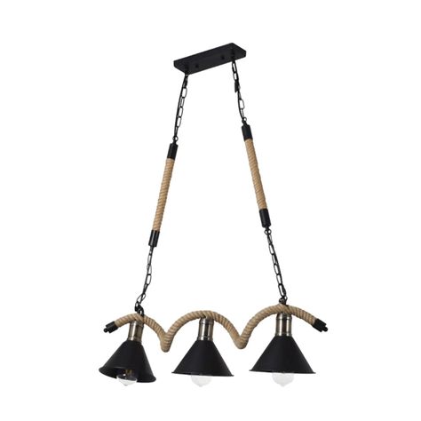 Lámpara Colgante Cáñamo Con Cadena Tres Luces E-27-1
