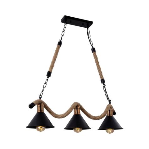Lámpara Colgante Cáñamo Con Cadena Tres Luces E-27-2