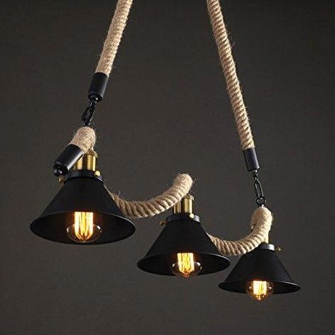 Lámpara Colgante Cáñamo Con Cadena Tres Luces E-27-4