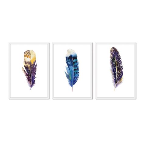 Set Triple Cuadros Abstracto Plumas -0