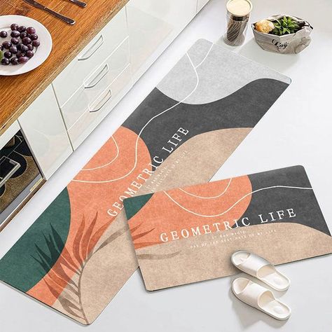 Set 2 Alfombra para cocina diseño Naranja Geometric-0
