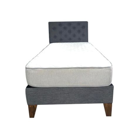 Cama Americana 1.5P + Colchon de resortes + Respaldo Gris Grafito Oscuro Pmadera-1