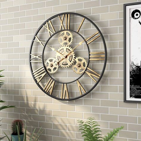 Reloj Mural Clásico Negro Metalico Numeros Dorados-2