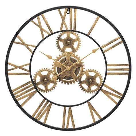 Reloj Mural Clásico Negro Metalico Numeros Dorados-0