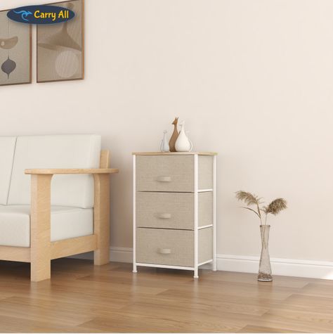 Cajonera Velador Organizador 3 Cajones Metal Madera Tela-5