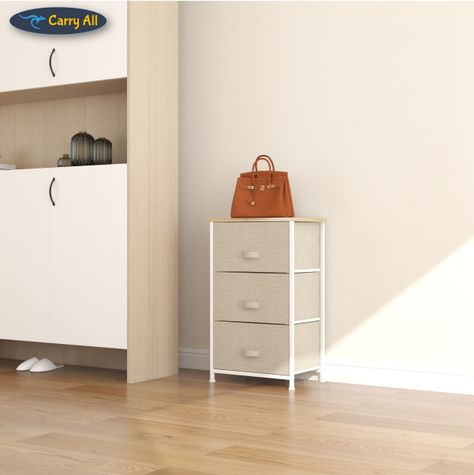 Cajonera Velador Organizador 3 Cajones Metal Madera Tela-3