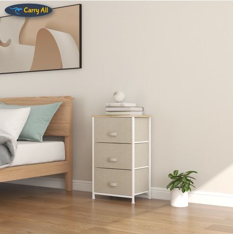Cajonera Velador Organizador 3 Cajones Metal Madera Tela-4