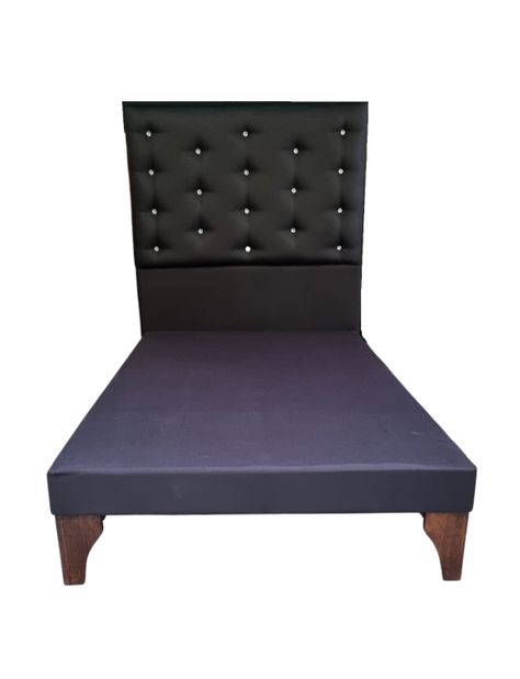 Base Cama Europea 1.5 plazas + Respaldo a Piso Negro Eco Cuero Botón Diamante -0
