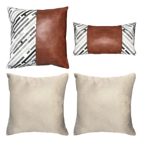 PACK 4 COJINES DECORATIVOS ECOCUERO NEGRO CAFE 50X50-0