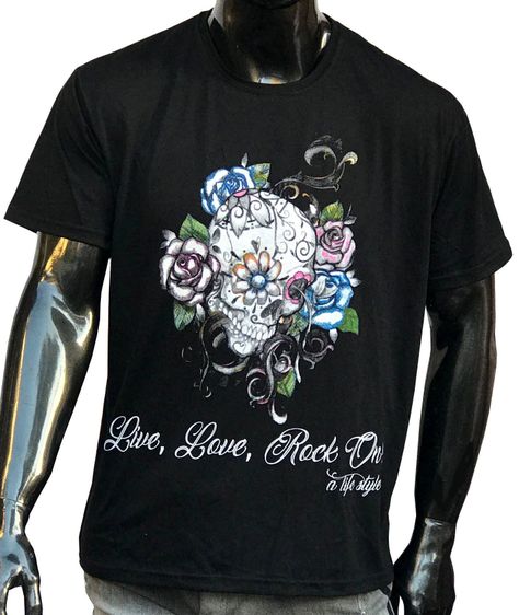 Polera Hombre Calavera Rosas-0
