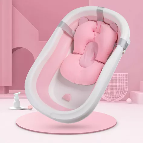 Bañera Plegable Para Bebe Con Cojin Antideslizante  y  termometro pink-2
