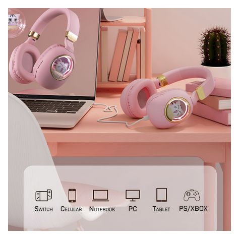 Audífono Bluetooth Diseño Kwai Cat Rosado-2