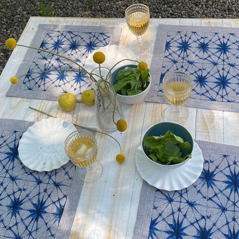 Set  de Individuales, Gris Claro, Shibori Azul-1