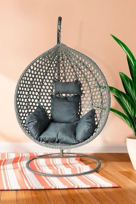 Silla Colgante de Ratán malla Novahus gris-5