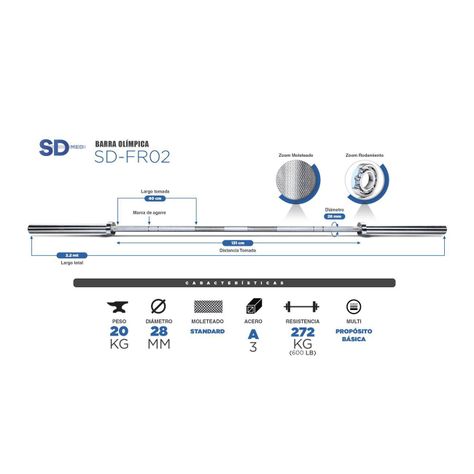  Barra Olímpica 20 KG - Resistencia 600 LB-2
