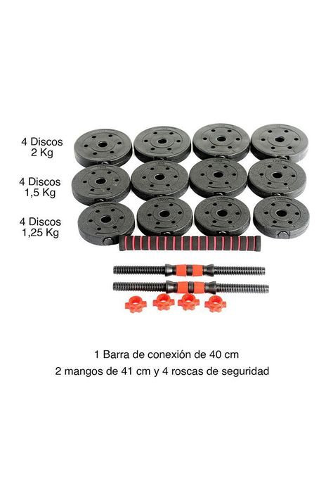 Set de Mancuernas y Barra 20 Kg 2 en 1 Negro-2
