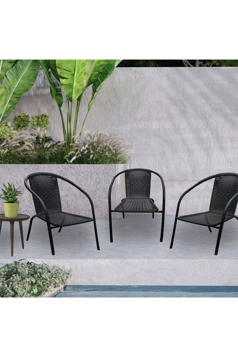 Pack 4 Sillas de Terraza y Acero Negro-1