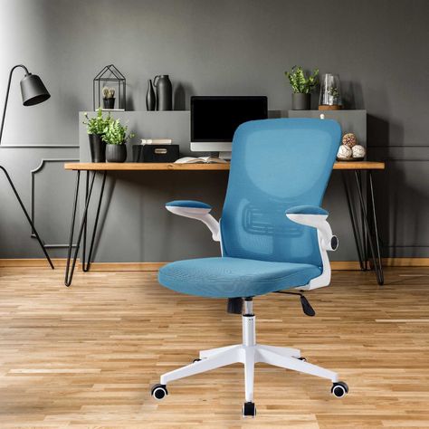 Silla de Oficina con Reposa Brazos Azul-5