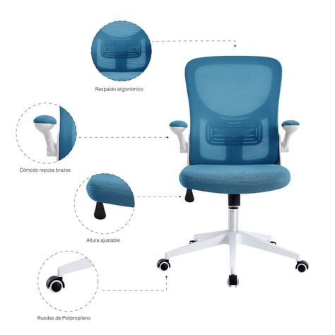 Silla de Oficina con Reposa Brazos Azul-4