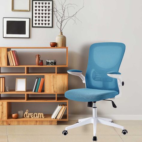 Silla de Oficina con Reposa Brazos Azul-1