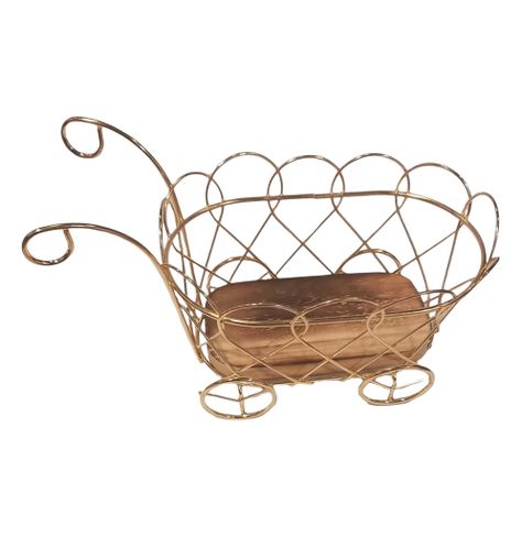 CARRO METALICO DORADO ADORNO BASE MADERA-1