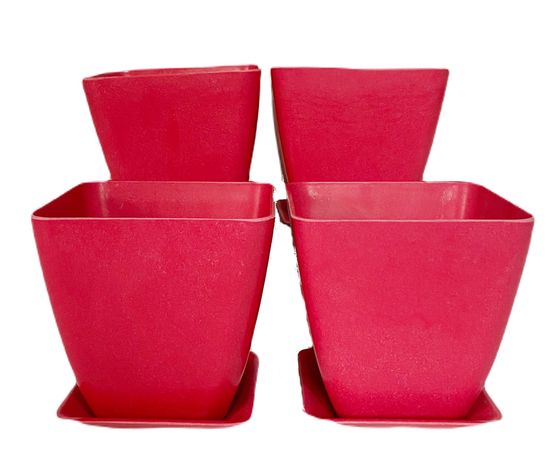 SET 4 MACETAS BIO C/PLATO CUADRADO CORAL13,3X12,4-0