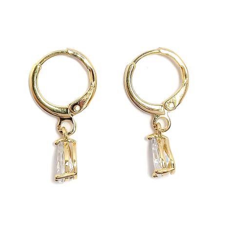 Aros Argolla Circón Gota Blanco Enchapado Oro 18K-1