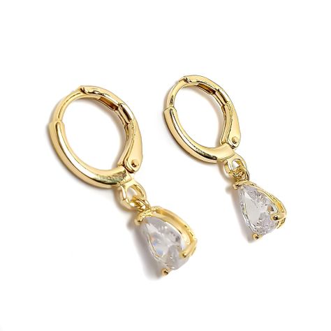 Aros Argolla Circón Gota Blanco Enchapado Oro 18K-0