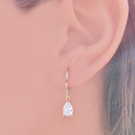 Aros Argolla Circón Gota Blanco Enchapado Oro 18K-3