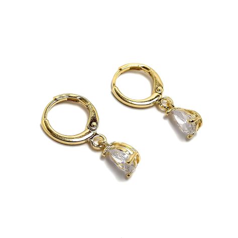 Aros Argolla Circón Gota Blanco Enchapado Oro 18K-2