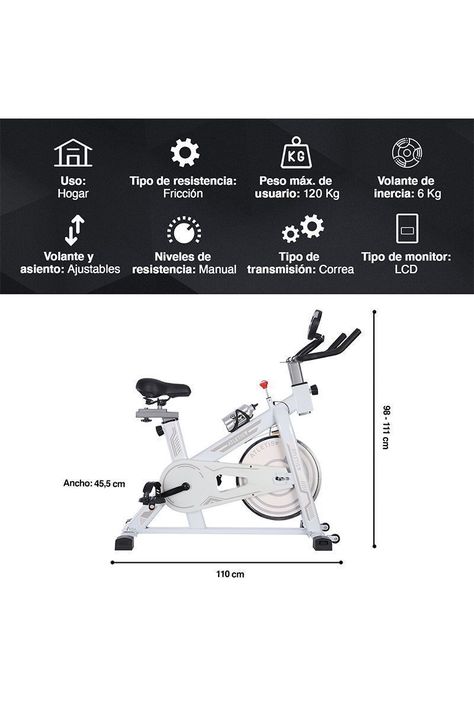 Bicicleta Spinning Pro II con Monitor LCD Blanca-2