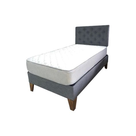 Cama Americana 1P + Colchon de resortes + Respaldo Gris Grafito Oscuro Pmadera-0