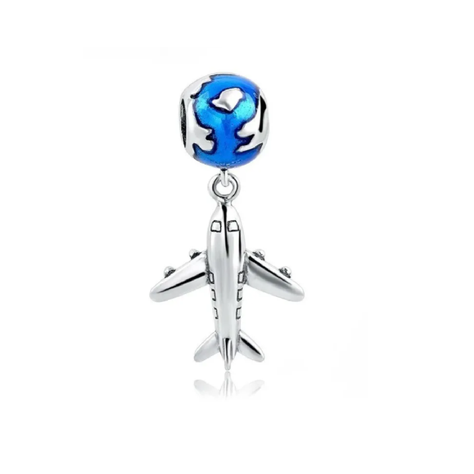 Charm Avión y Mundo en Plata Fina 925 SILVER HEART-0
