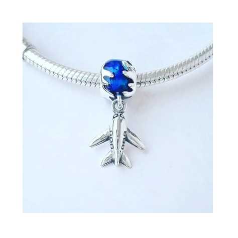 Charm Avión y Mundo en Plata Fina 925 SILVER HEART-2
