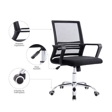 Silla de Oficina de Malla con Reposa Brazos Negro-4