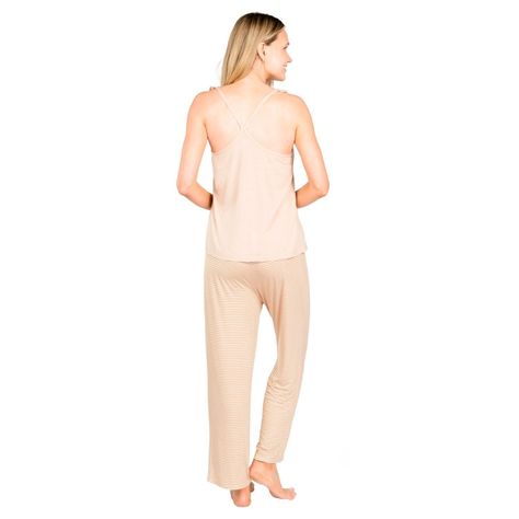 Pijama Pantalón Recto Y Polera Pabilo Viscosa Caffarena Beige-2