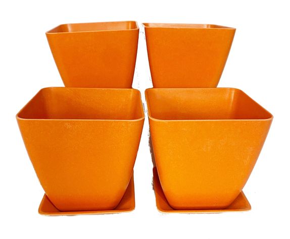 SET 4 MACETAS BIO C/PLATO CUADRADO NARAN13,3X12,4-0