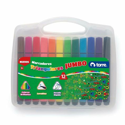 Marcadores Triangulares Jumbo 12 colores Torre-0