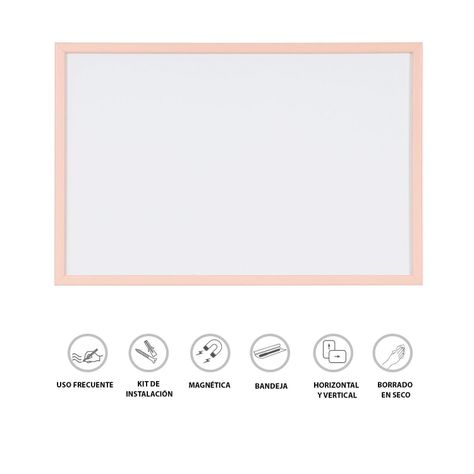 Pizarra Blanca Magnética 60x40cm MDF Pastel Salmón-1