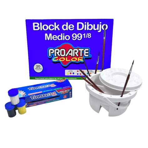 Combo Tempera, Balde Mezclador, Set De Pinceles Y Block 99-1