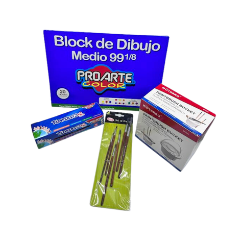 Combo Tempera, Balde Mezclador, Set De Pinceles Y Block 99-0