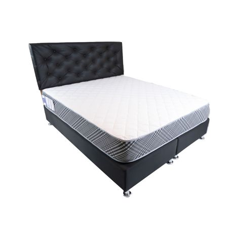 Cama Americana Full + Colchon de resortes + Respaldo Negro Cuero PU Pmetal-1