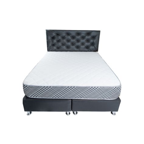 Cama Americana Full + Colchon de resortes + Respaldo Negro Cuero PU Pmetal-0