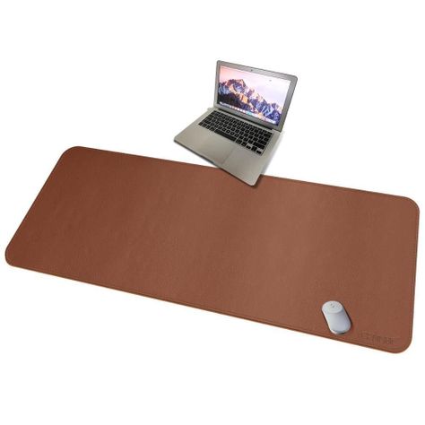 Alfombrilla Mousepad De Cuero Impermeable Reversible MarronGris-0