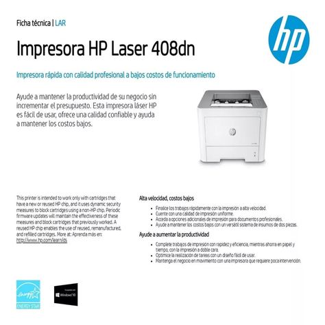 impresora simple función HP 408dn blanca 220V-3