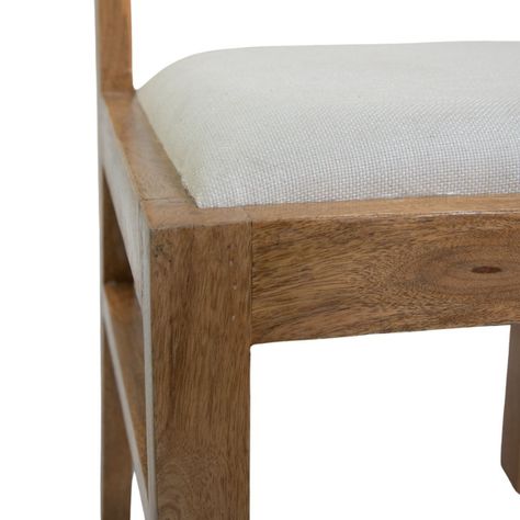 Silla De Madera De Mango Asiento Tapizado Blanco 103 x 45 x 50 cm-3